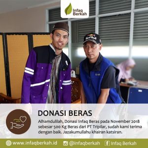 Read more about the article Donasi Infaq Beras Bulan November 2018 Sebesar 500 Kg Beras Dari PT Tripilar